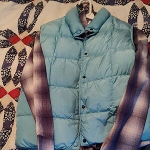 Blue Puffer Vest with Plaid Shirt